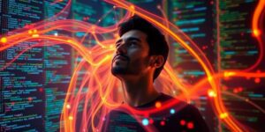 AI coding a vibrant digital landscape.