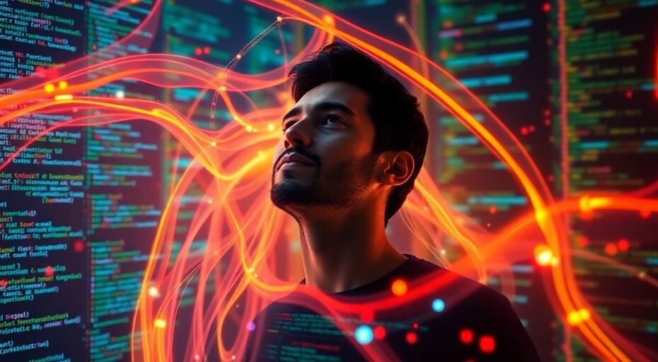 AI coding a vibrant digital landscape.