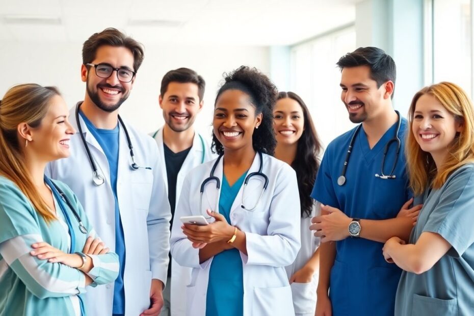 Healthcare staff working together in a clinic.