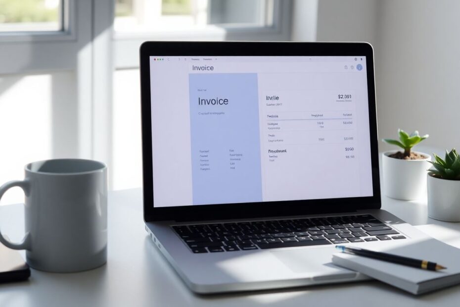 Invoice tools on a consultant's desk.