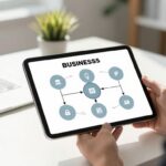 Person reviewing simplified business process on a tablet.