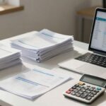 Accounting software on a laptop on a desk.