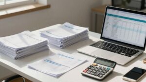 Accounting software on a laptop on a desk.