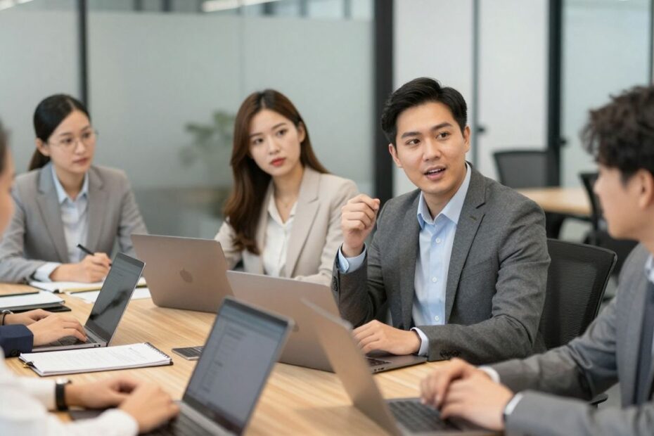 People in a meeting discussing AI note-taking tools.