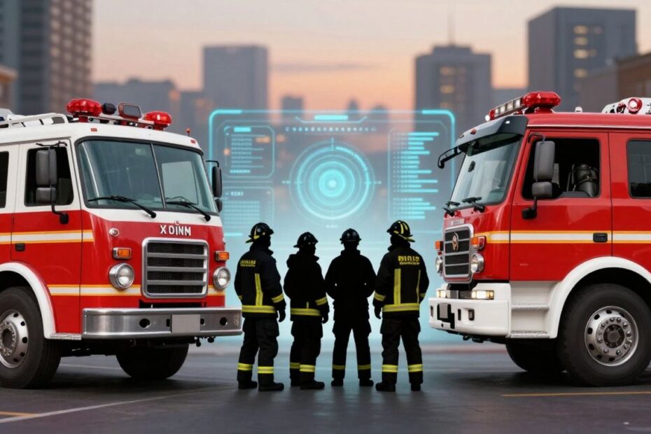 Firefighters transitioning from old to new data systems.