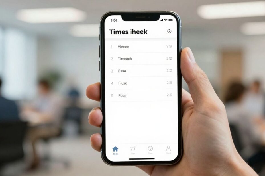 Smartphone displaying a simple timesheet app for hourly teams.